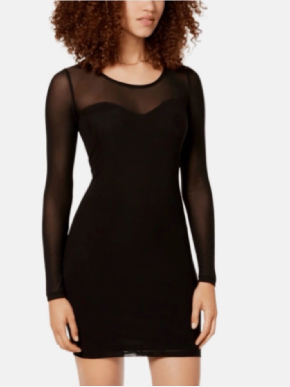 Aqua Dress with Sheer Black Yoke and Long Sleeves